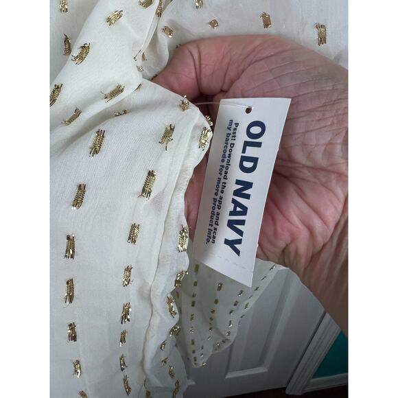 Old Navy Womens Cream Gold Peasant Blouse Size XXL Long Sleeve V-Neck Lined - Picture 3 of 8